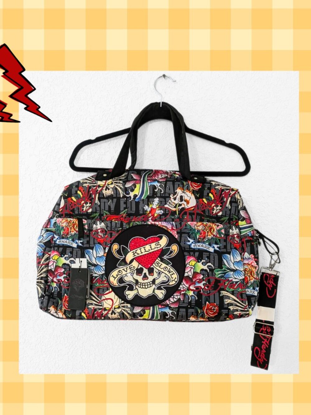 Ed Hardy Tattoo Skull Duffel Bag NWT Y2K Goth Punk Weekender Love Kills Slowly